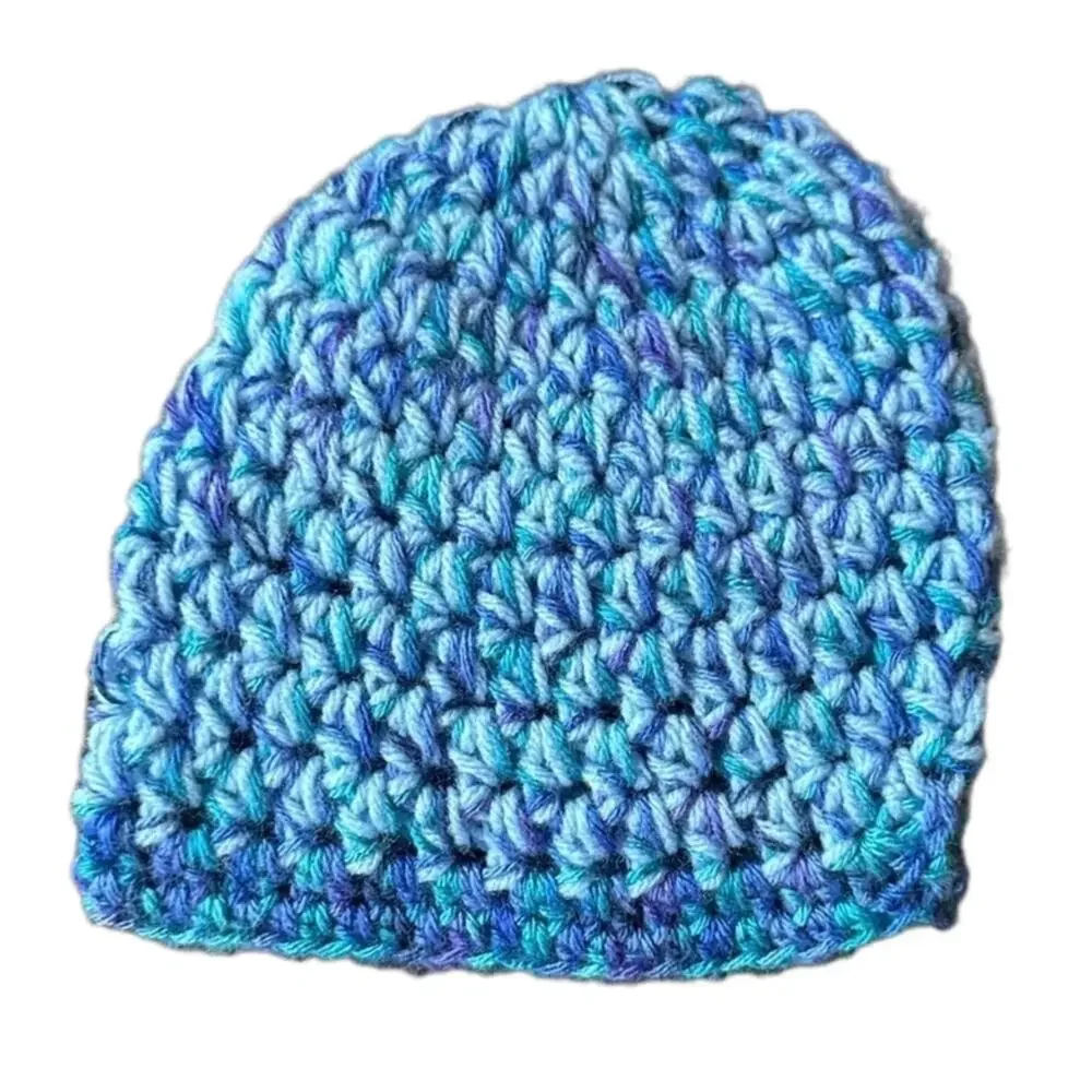 handmade hat multi color crochet blue purple turquoise kid acrylic